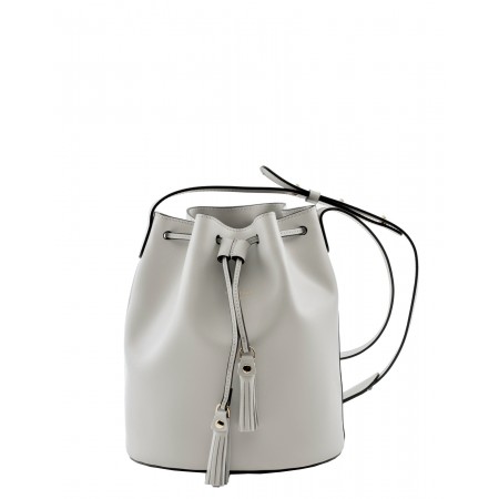 grey leather bucket bag